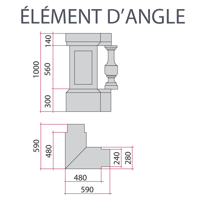 Schéma balustre élément d'angle