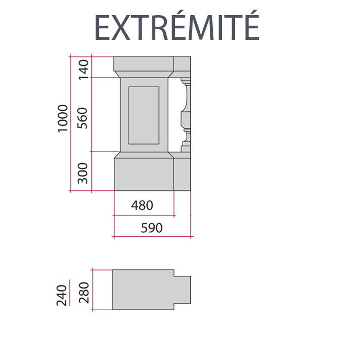 Schéma balustre élément extrémité