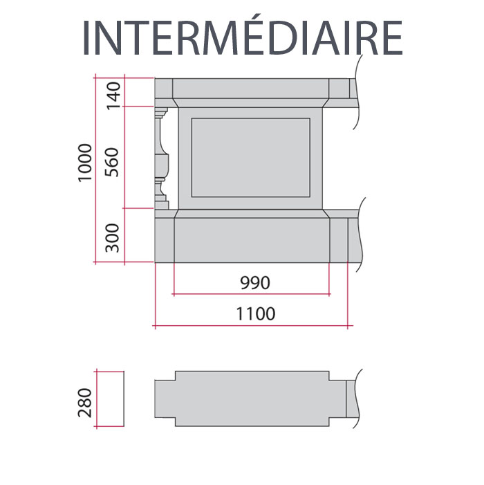 Schéma balustre élément intermédiaire