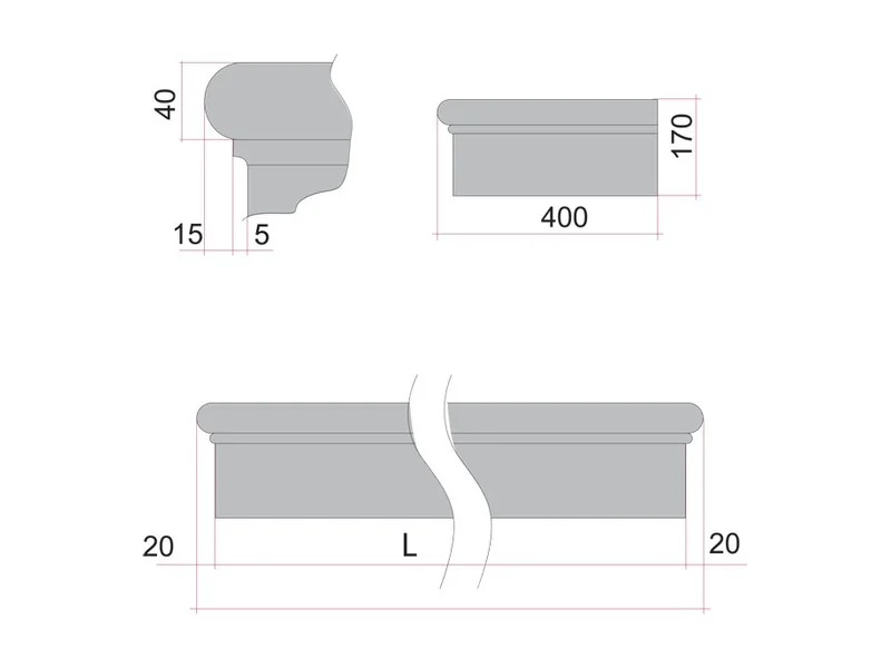 Schéma coté de la marche monolithique : 400 × 170 mm