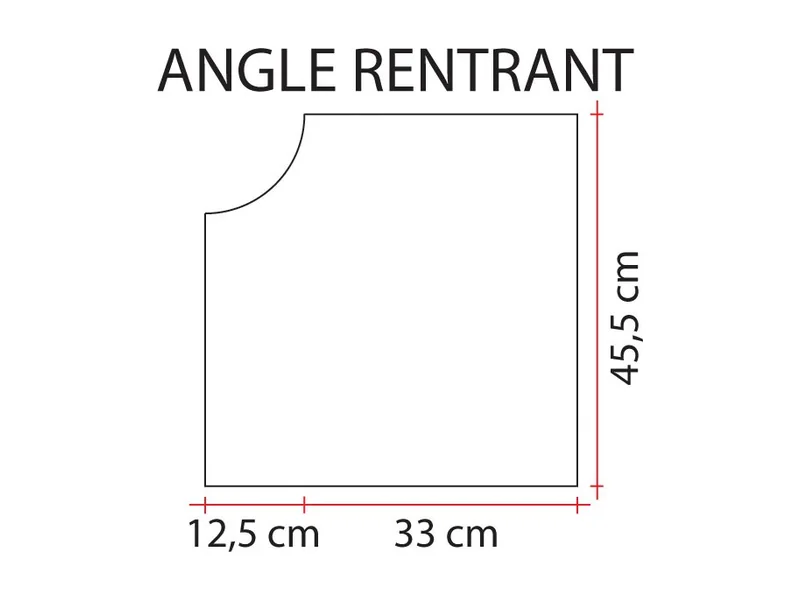 Schéma coté de l'angle rentrant AMAR R : 45,5 × 33 cm