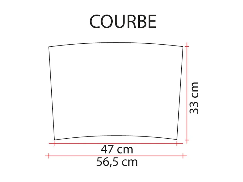 Schéma coté de la margelle courbe CMAR : 56,5 et 47 cm, profondeur 33 cm